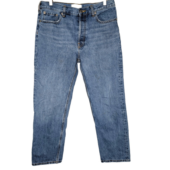 Everlane Relaxed Straight High Rise Button Fly Medium Blue Wash Denim Jean SZ 27 - Picture 1 of 5